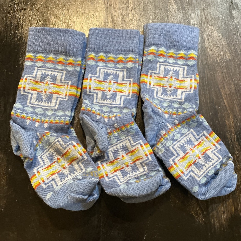 Pendleton Set Of 3 Merino Wool Blend Kids Children Socks Chief Joseph Crew Blue